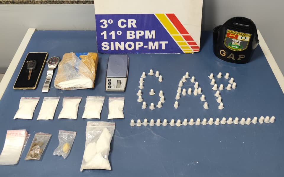 Polícia Militar prende faccionado com tablete e porções de cocaína em Sinop - 